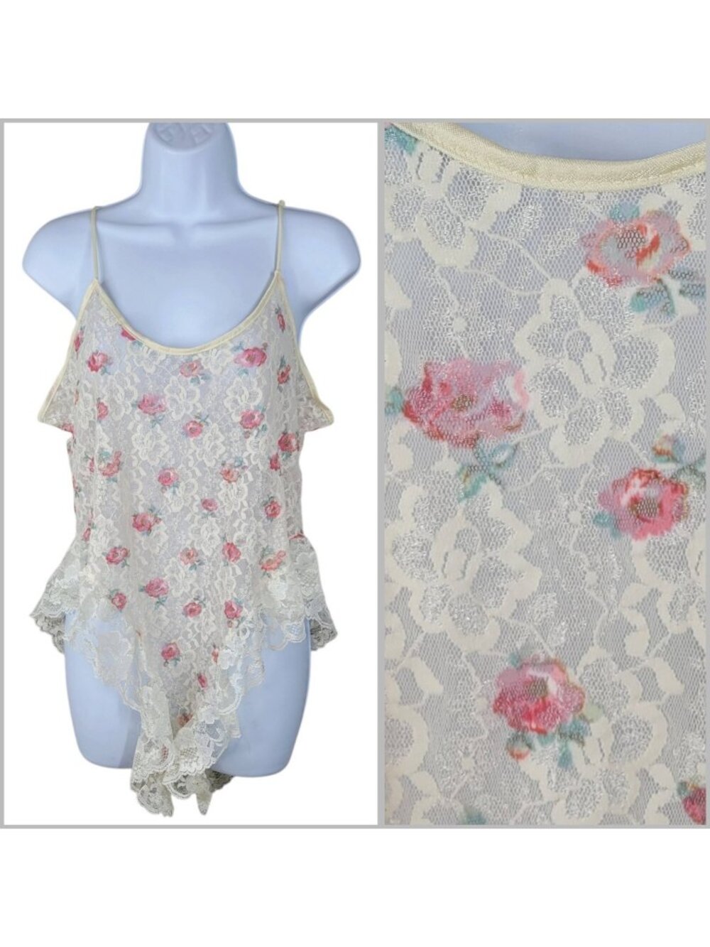NEW Petra Crotchless Lace Teddy Large Body Suit Floral Rose 80s Vintage Cream